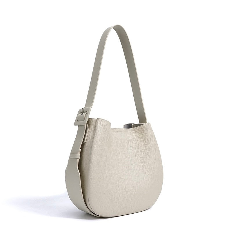 Elegant Women's Genuine Leather Wide Strap Bucket Bag