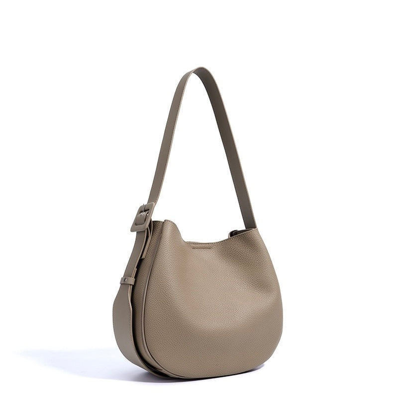 Elegant Women's Genuine Leather Wide Strap Bucket Bag