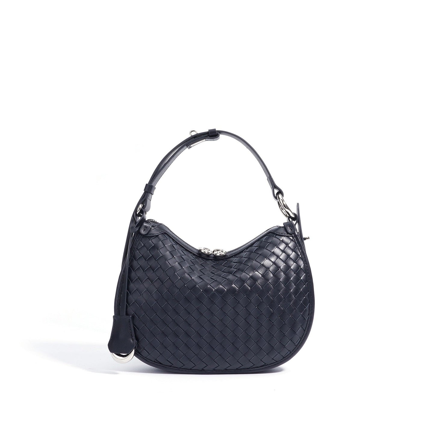Woven Genuine Leather Crescent Shoulder Bag
