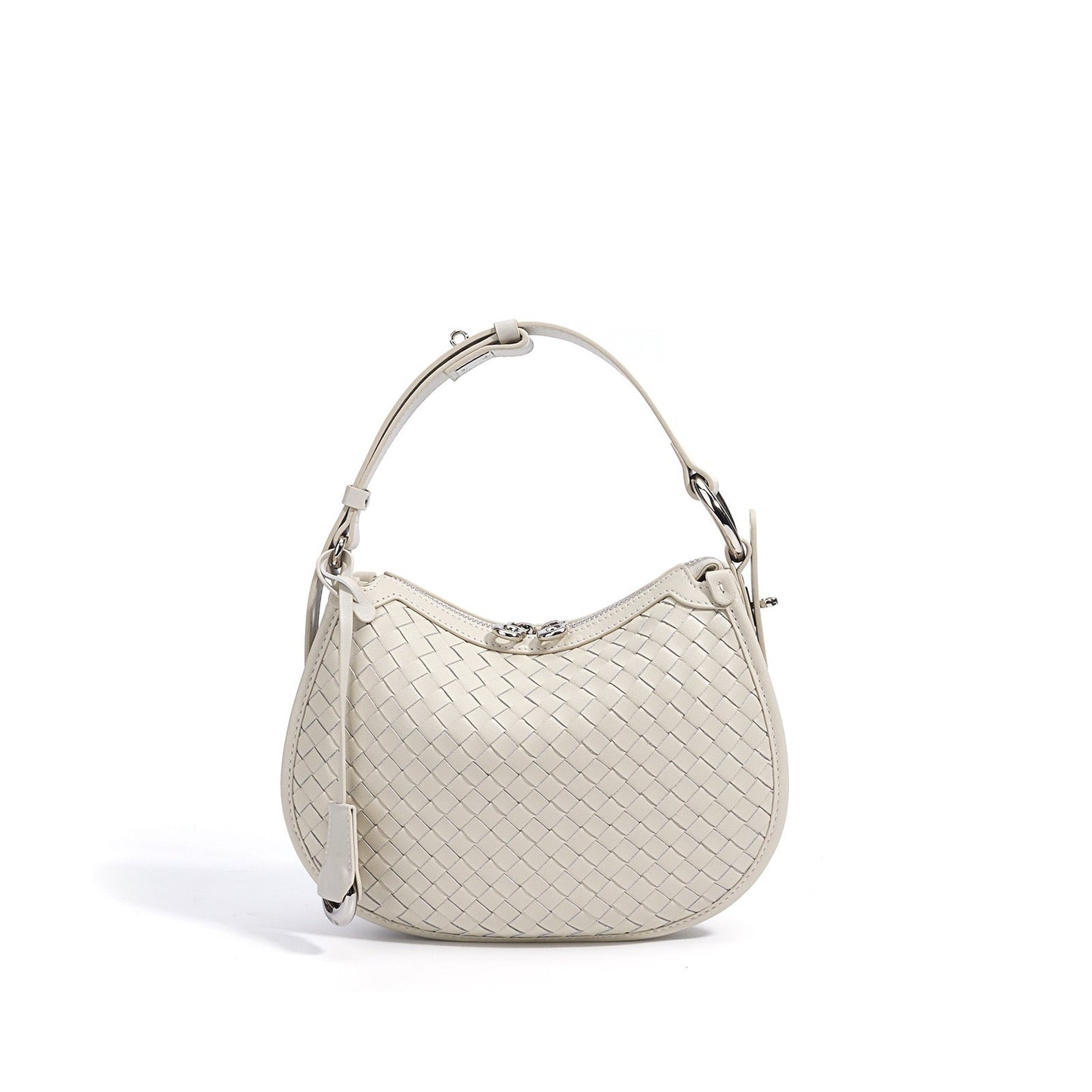 Woven Genuine Leather Crescent Shoulder Bag