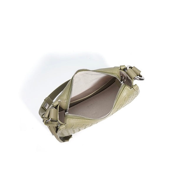 Woven Genuine Leather Crescent Shoulder Bag