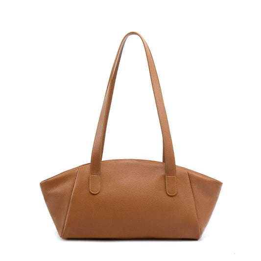 Genuine Leather Winged Pleated Tote – Elegant Minimalist Commuter Bag
