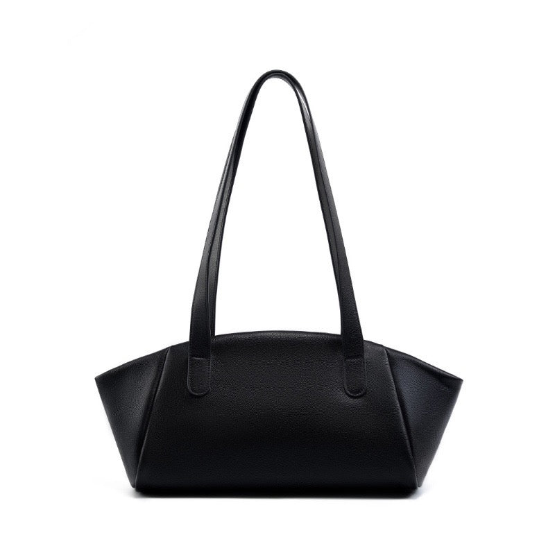 Genuine Leather Winged Pleated Tote – Elegant Minimalist Commuter Bag