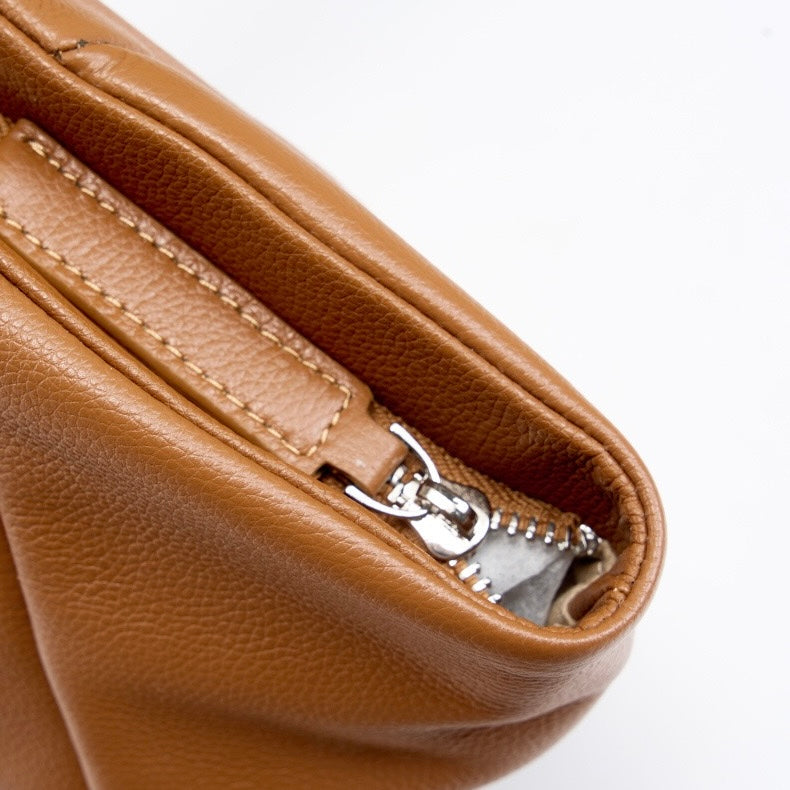 Genuine Leather Winged Pleated Tote – Elegant Minimalist Commuter Bag