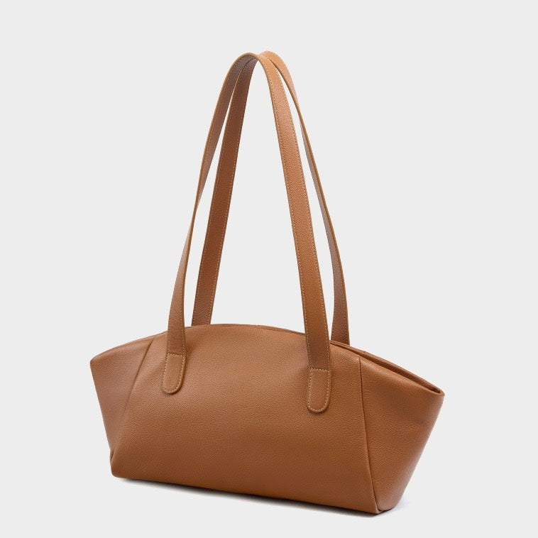 Genuine Leather Winged Pleated Tote – Elegant Minimalist Commuter Bag