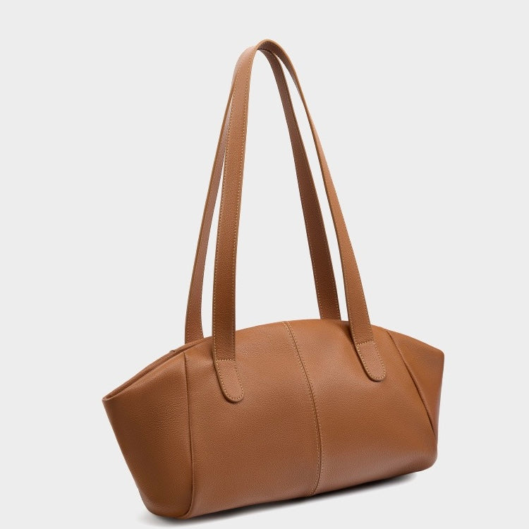 Genuine Leather Winged Pleated Tote – Elegant Minimalist Commuter Bag