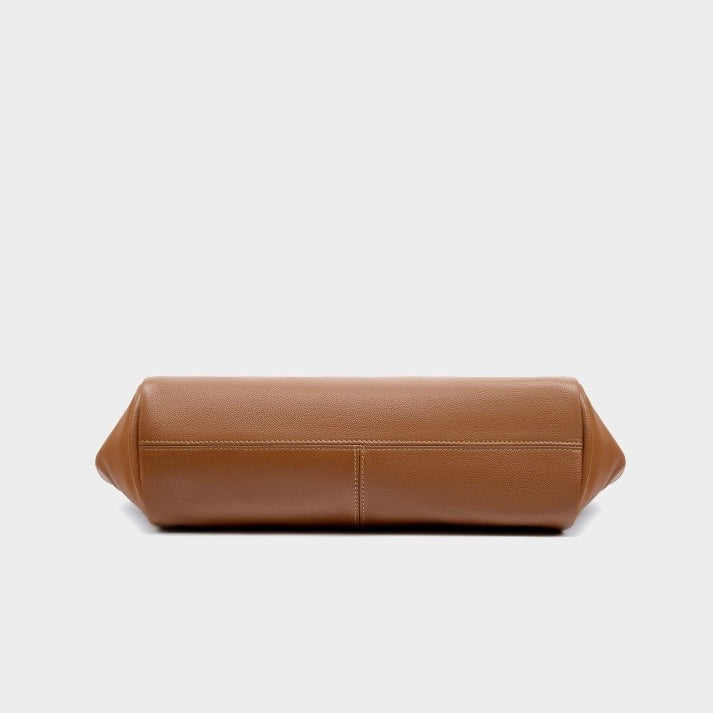Genuine Leather Winged Pleated Tote – Elegant Minimalist Commuter Bag