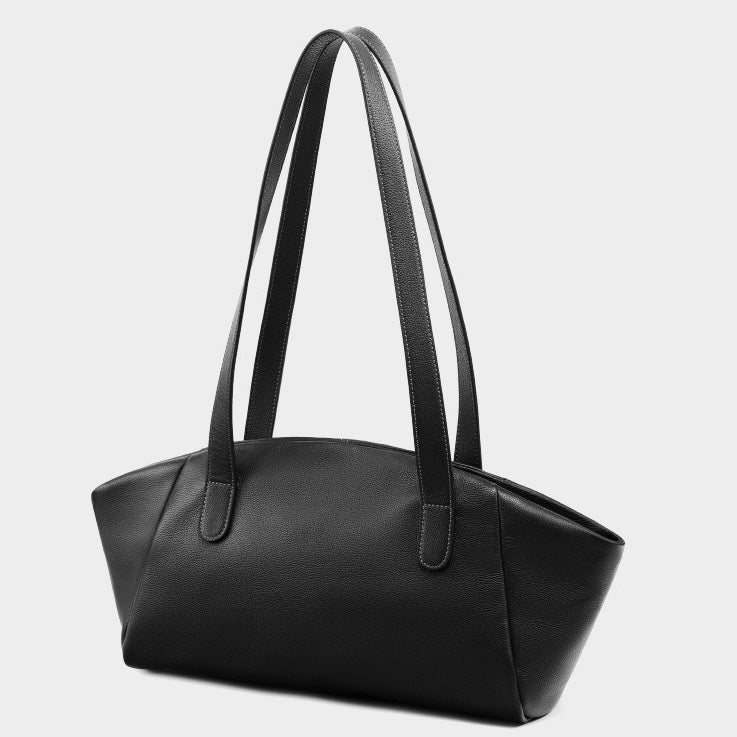 Genuine Leather Winged Pleated Tote – Elegant Minimalist Commuter Bag