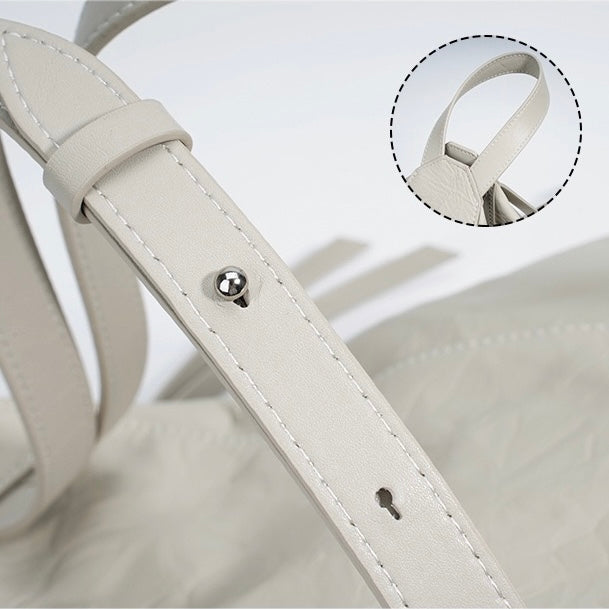 Convertible Pleated Genuine Leather Backpack in Creamy White