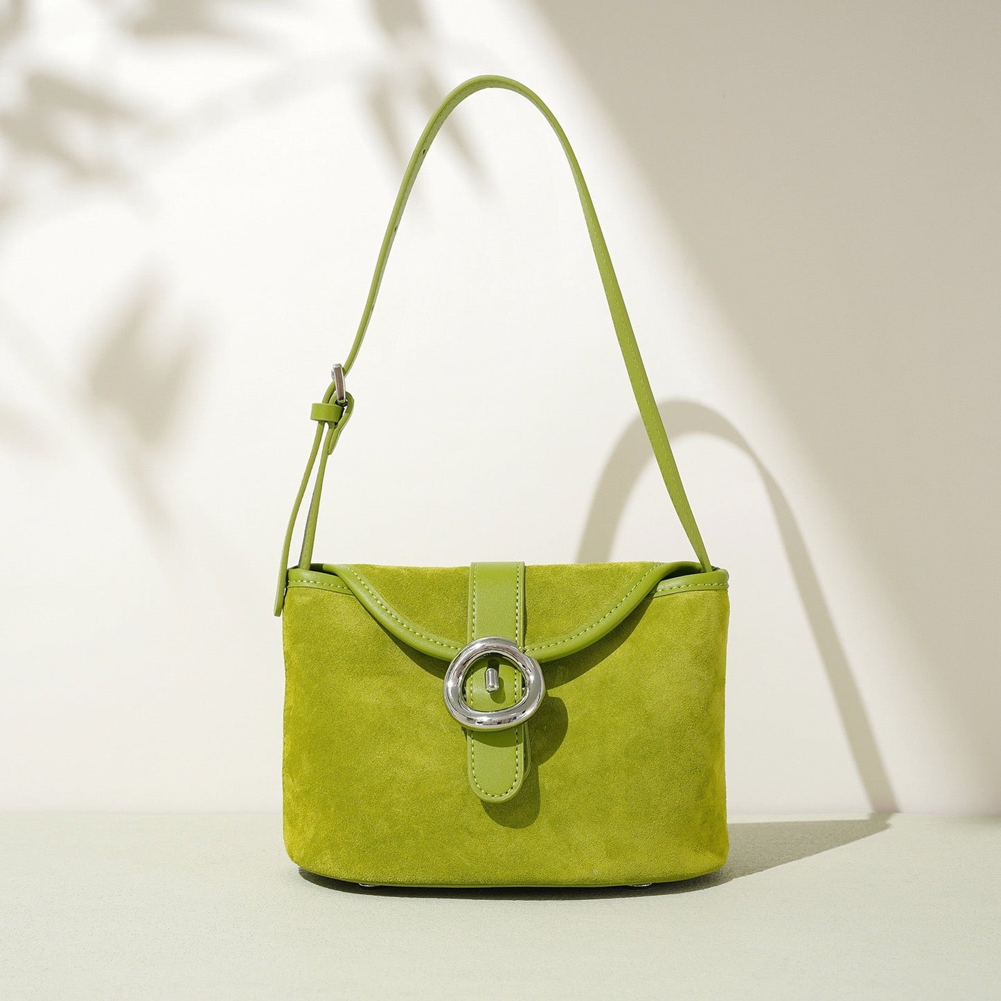 Matte Genuine Leather Colorblock Saddle Bag for Women