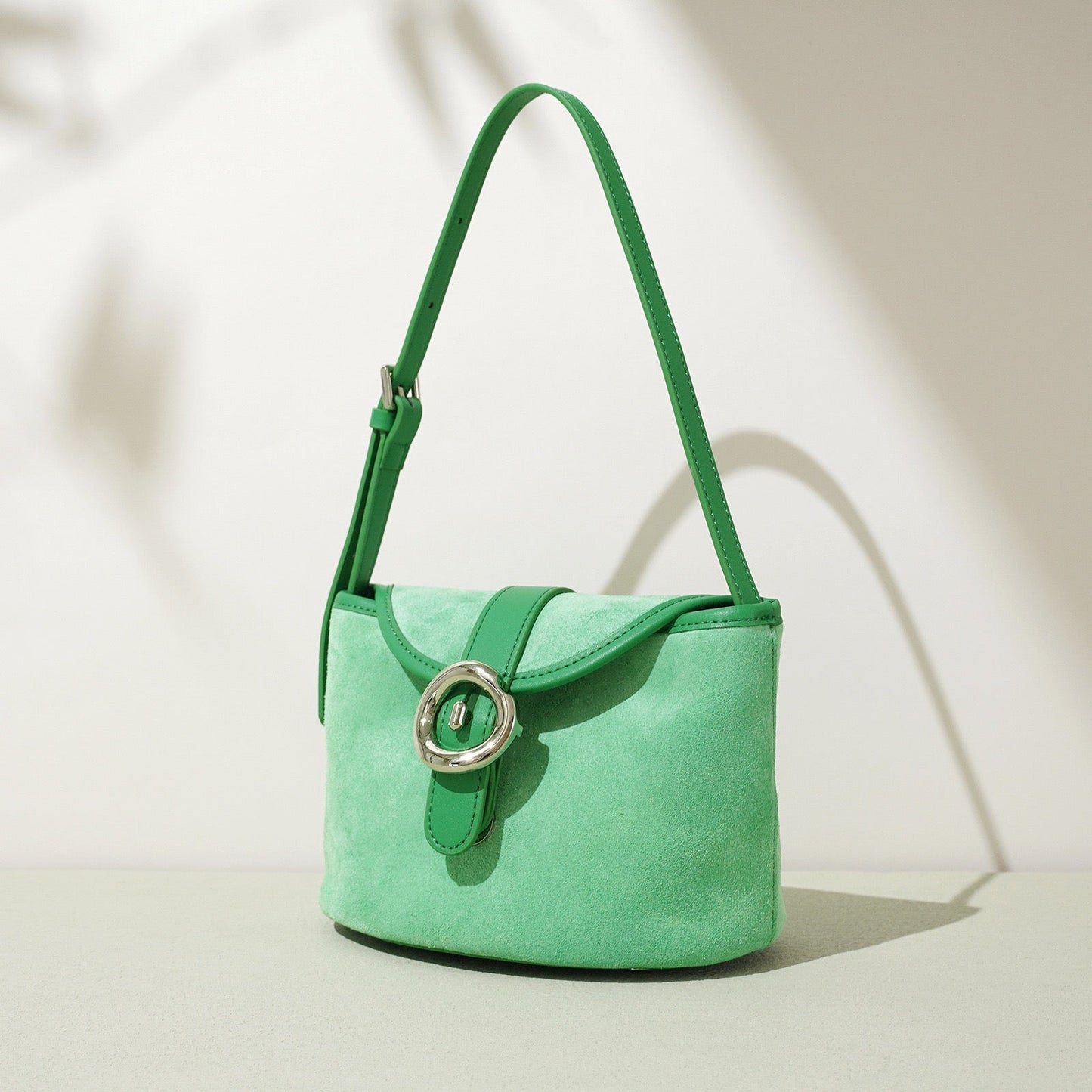 Matte Genuine Leather Colorblock Saddle Bag for Women