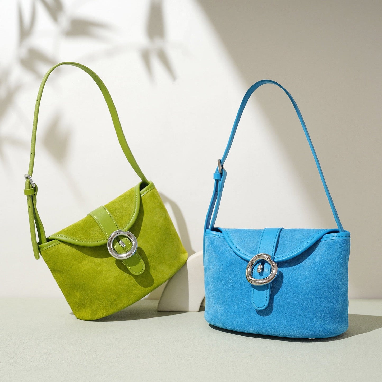 Matte Genuine Leather Colorblock Saddle Bag for Women