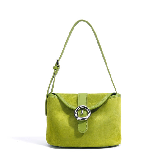 Matte Genuine Leather Colorblock Saddle Bag for Women