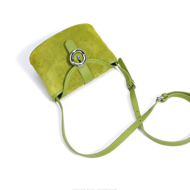 Matte Genuine Leather Colorblock Saddle Bag for Women