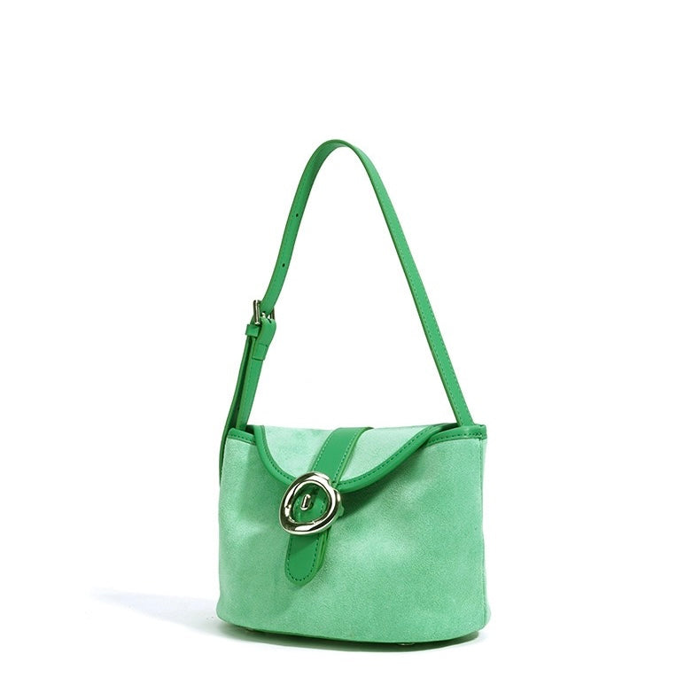 Matte Genuine Leather Colorblock Saddle Bag for Women