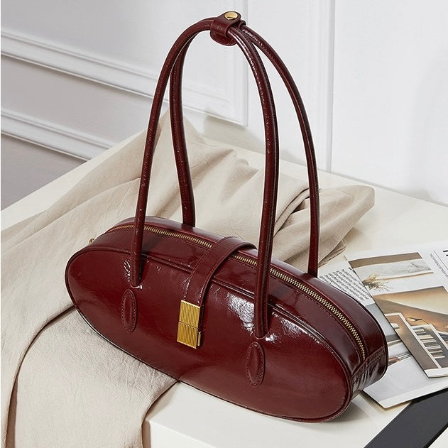 Top Grain Cowhide Elegant Baguette Bag for Women
