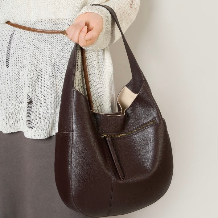 Chic Top Grain Leather Large Capacity Tote Bag