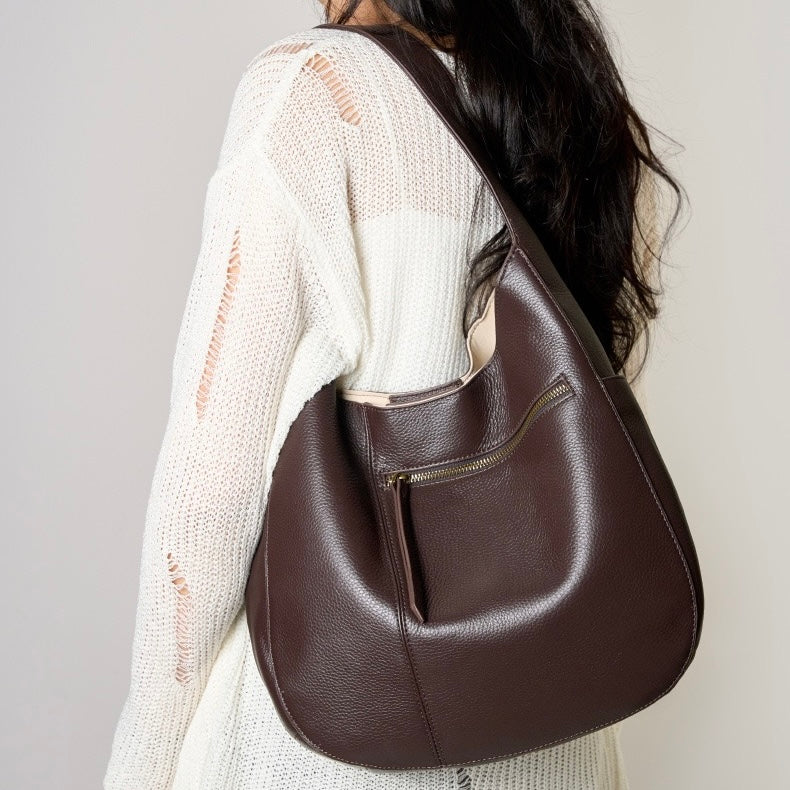 Chic Top Grain Leather Large Capacity Tote Bag