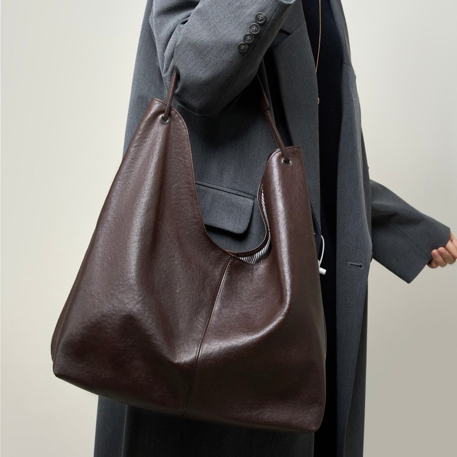Genuine Leather Hobo Tote Bag - Large Capacity & Minimalist Design