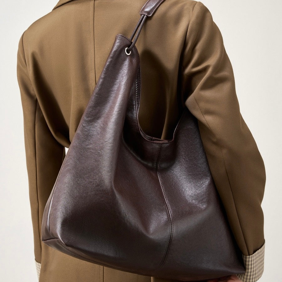 Genuine Leather Hobo Tote Bag - Large Capacity & Minimalist Design