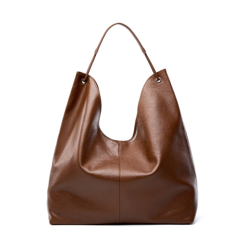Genuine Leather Hobo Tote Bag - Large Capacity & Minimalist Design