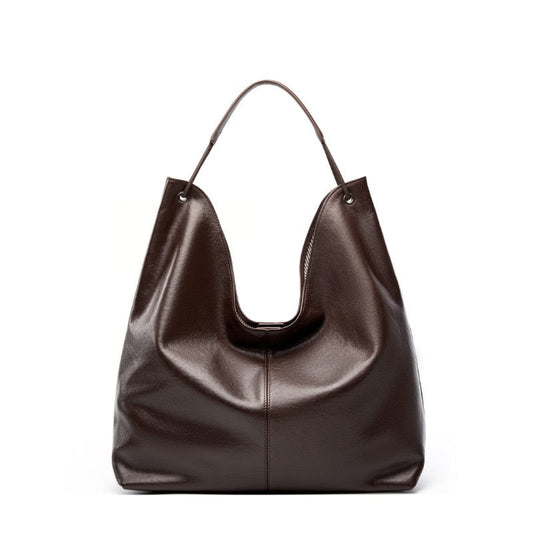 Genuine Leather Hobo Tote Bag - Large Capacity & Minimalist Design