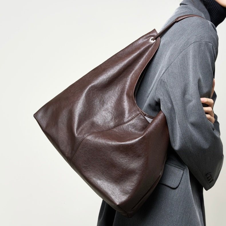 Genuine Leather Hobo Tote Bag - Large Capacity & Minimalist Design