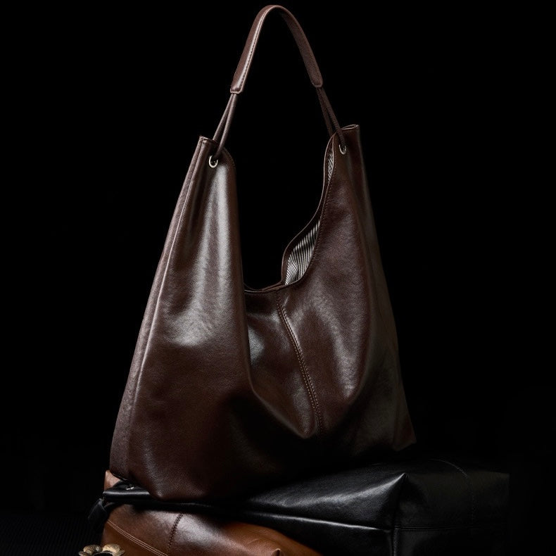 Genuine Leather Hobo Tote Bag - Large Capacity & Minimalist Design