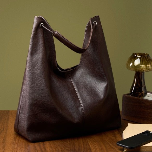 Genuine Leather Hobo Tote Bag - Large Capacity & Minimalist Design