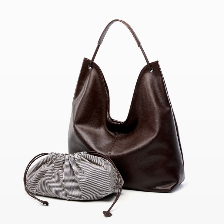 Genuine Leather Hobo Tote Bag - Large Capacity & Minimalist Design