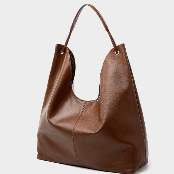 Genuine Leather Hobo Tote Bag - Large Capacity & Minimalist Design