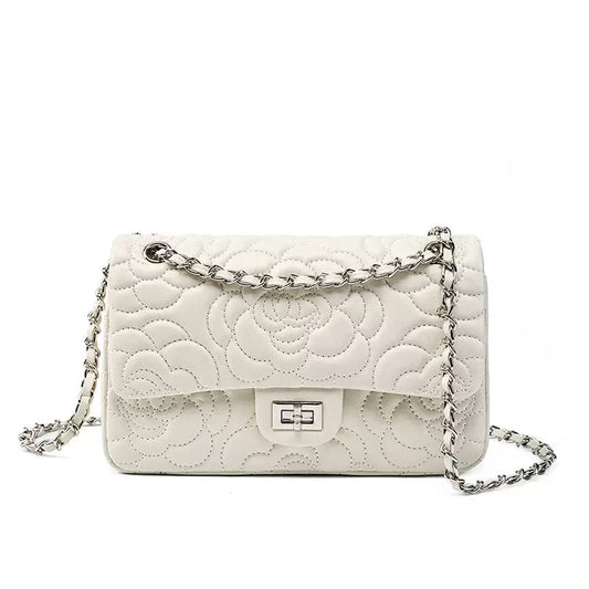 Quilted Sheepskin Camellia Chain Crossbody Bag