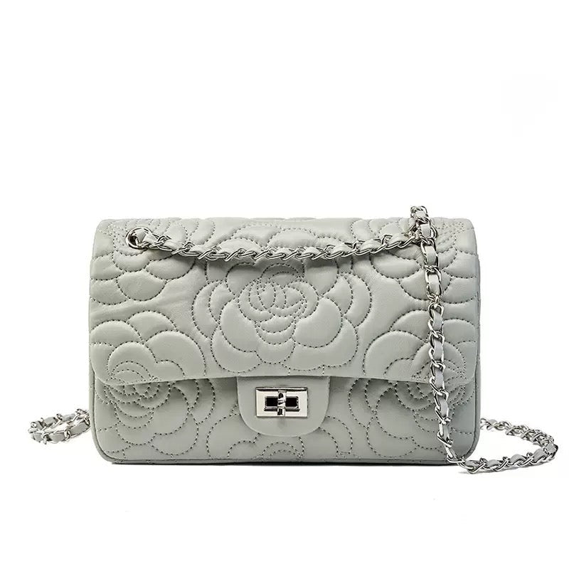 Quilted Sheepskin Camellia Chain Crossbody Bag