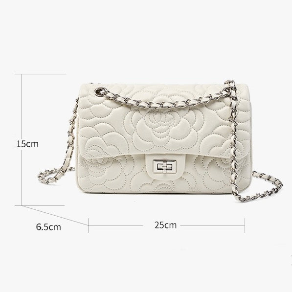 Quilted Sheepskin Camellia Chain Crossbody Bag