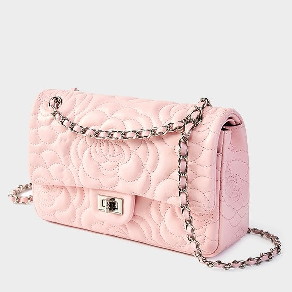 Quilted Sheepskin Camellia Chain Crossbody Bag