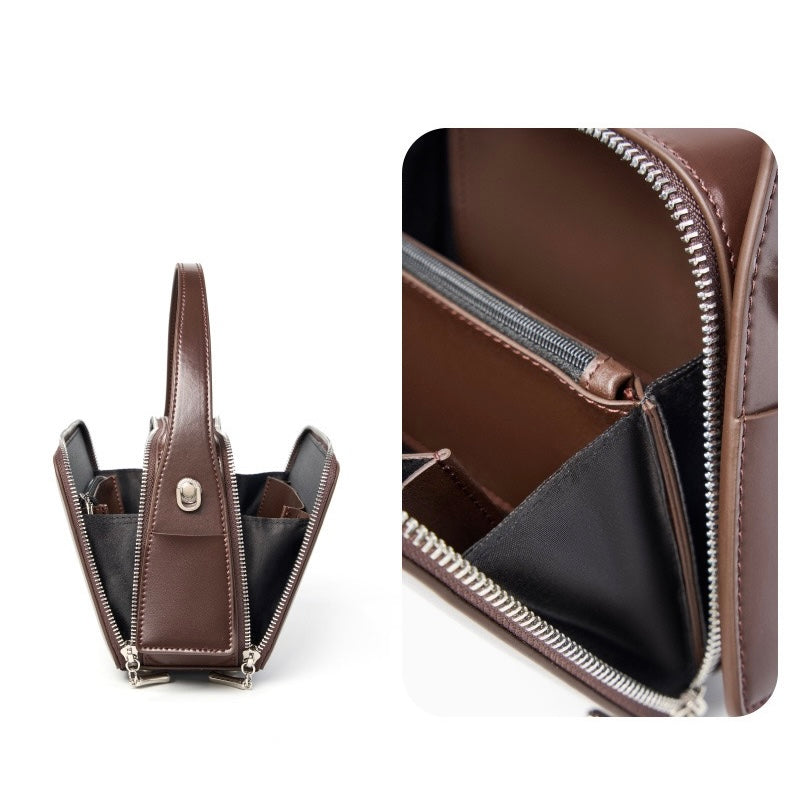 Genuine Leather Women's Trapezoidal Handheld Shoulder Bag
