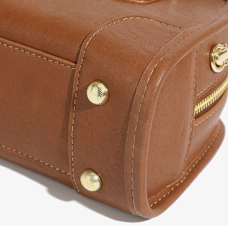 Chic Genuine Leather Boston Crossbody Bag with Whimsical Dachshund Pendant