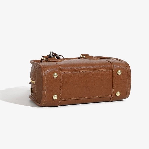 Chic Genuine Leather Boston Crossbody Bag with Whimsical Dachshund Pendant