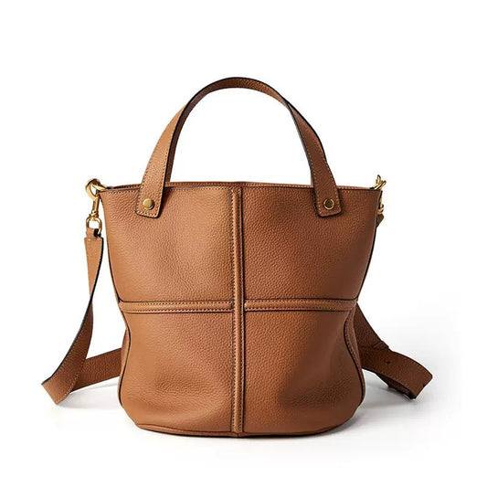 Elegant Genuine Leather Large Capacity Bucket Bag for Women