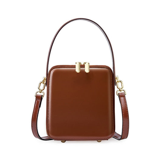 Elegant Genuine Leather Boxy Handheld Crossbody Bag for Women