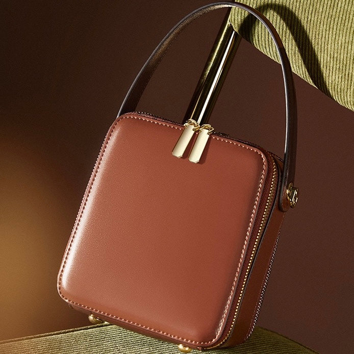 Elegant Genuine Leather Boxy Handheld Crossbody Bag for Women