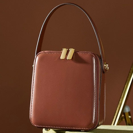 Elegant Genuine Leather Boxy Handheld Crossbody Bag for Women