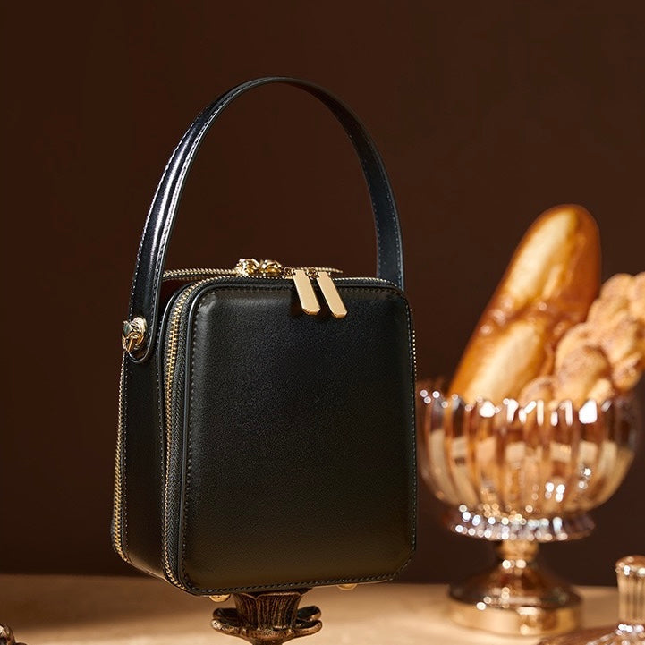 Elegant Genuine Leather Boxy Handheld Crossbody Bag for Women