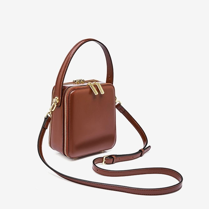 Elegant Genuine Leather Boxy Handheld Crossbody Bag for Women