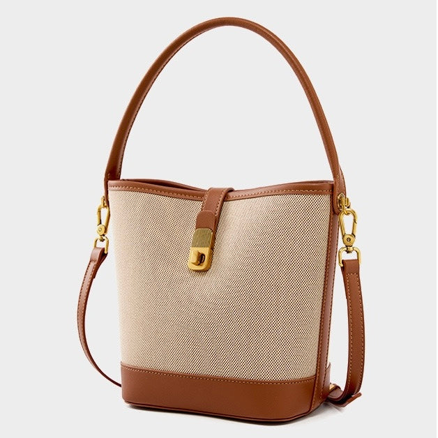 Niche Commuter Color Block Woven Shoulder Bag in Elegant Brown