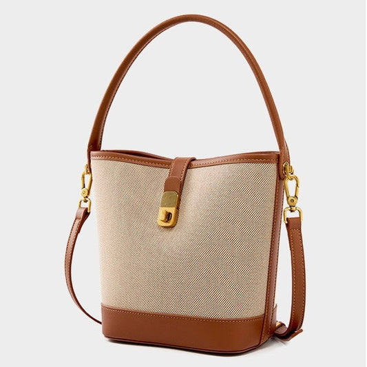 Niche Commuter Color Block Woven Shoulder Bag in Elegant Brown
