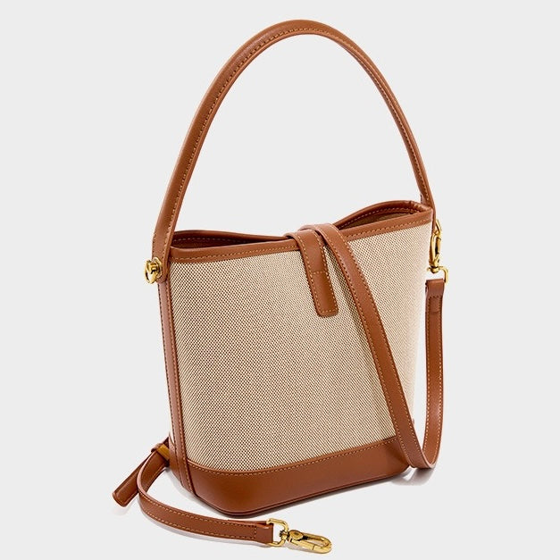 Niche Commuter Color Block Woven Shoulder Bag in Elegant Brown