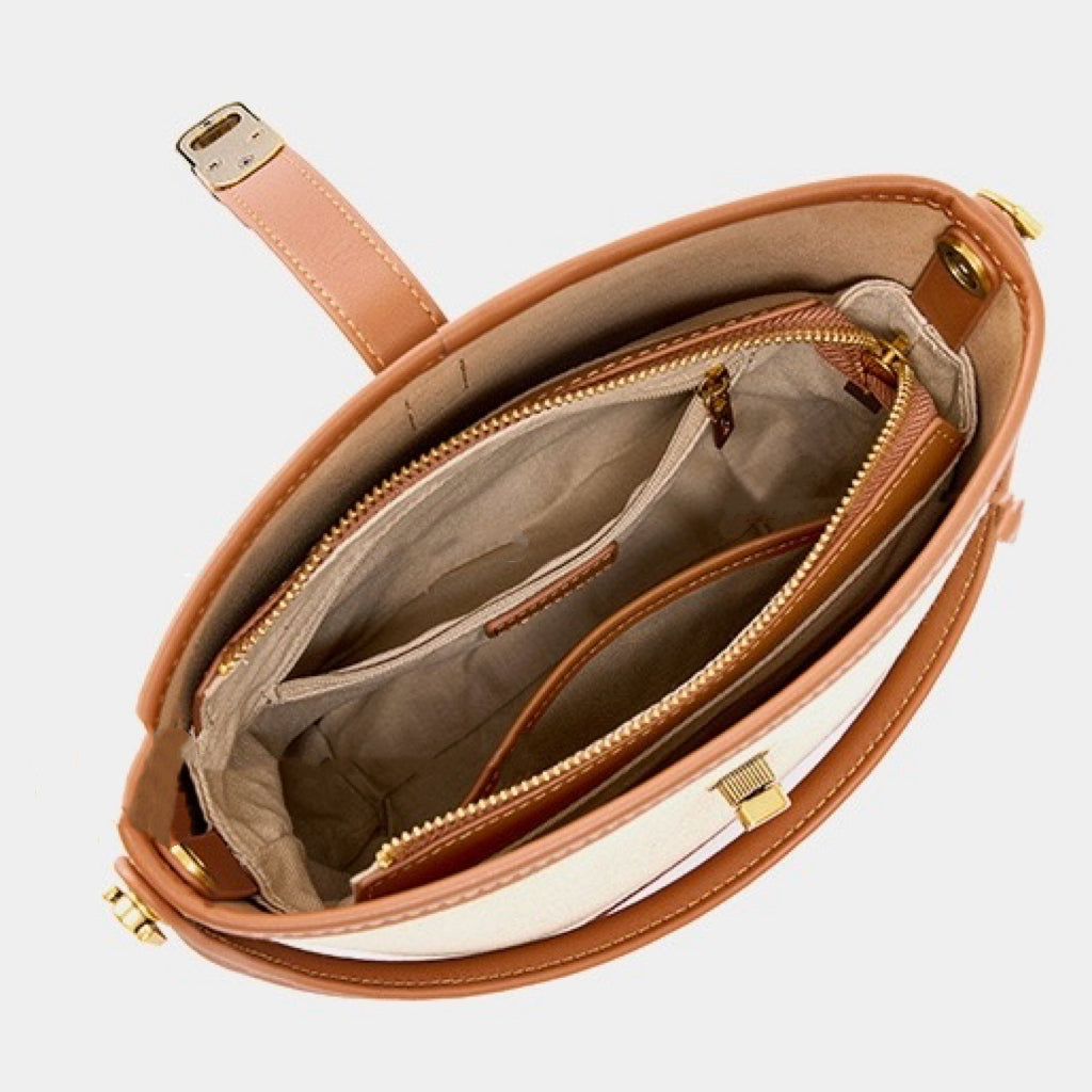 Niche Commuter Color Block Woven Shoulder Bag in Elegant Brown