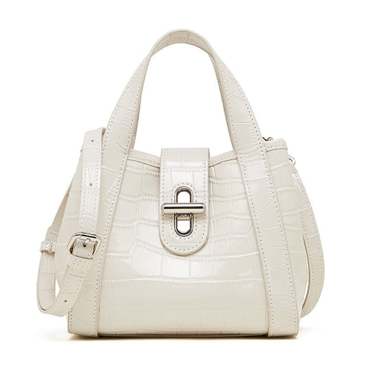 Croc-Embossed Luxury Leather Bucket Bag with Buckle Handle