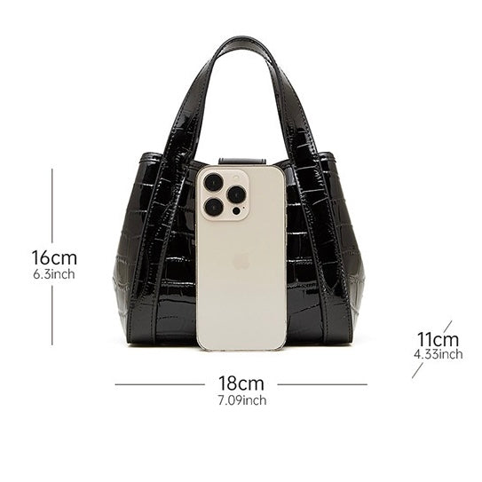 Croc-Embossed Luxury Leather Bucket Bag with Buckle Handle